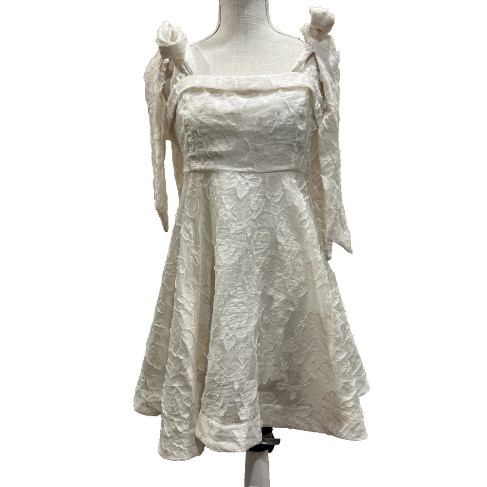 Anthropologie MABLE Ivory Bow Strap Lace Mini Dress Size Large Wedding Special
